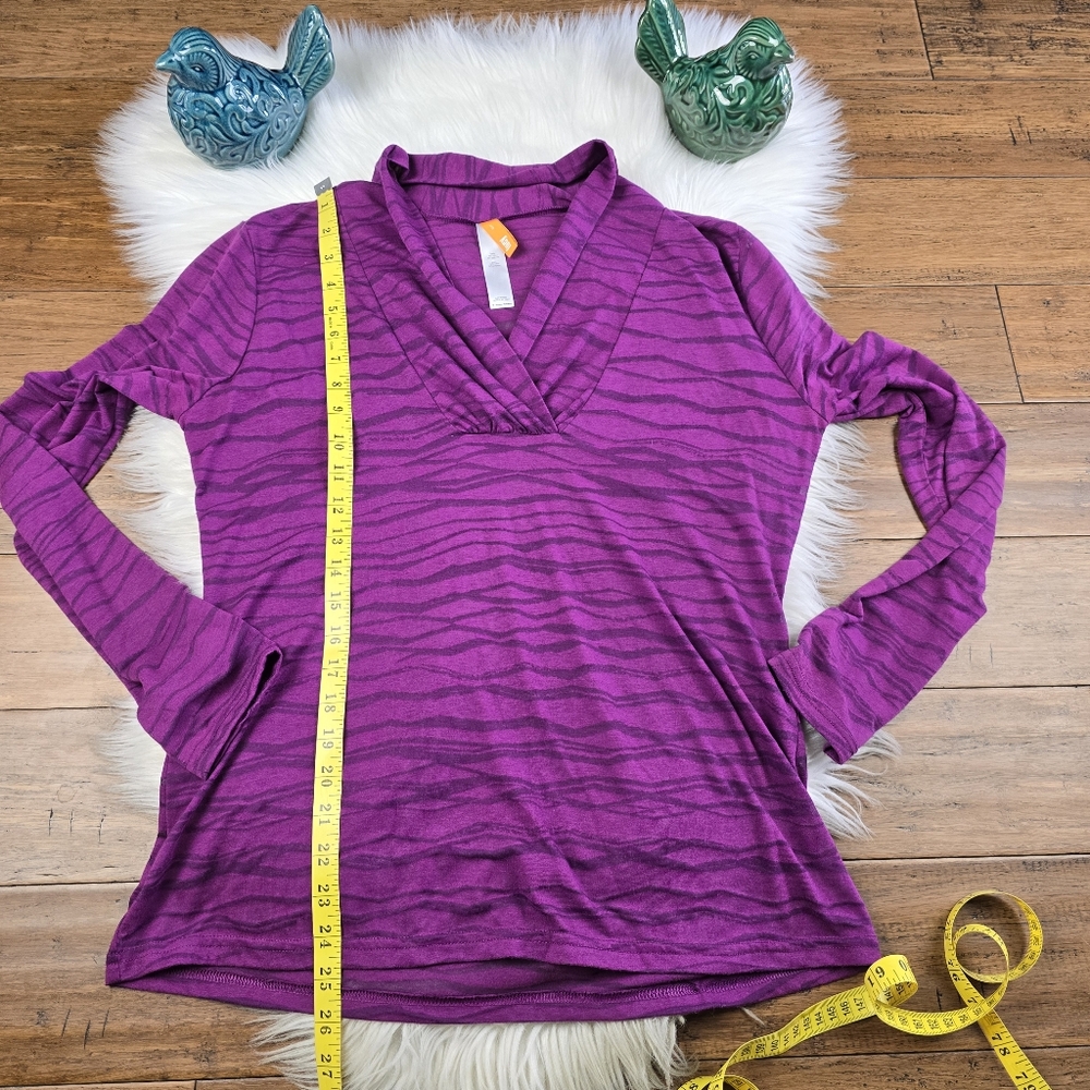Lucy Activewear Pink Purple V Cowlneck Semi Sheer Top Large - Picture 7 of 9